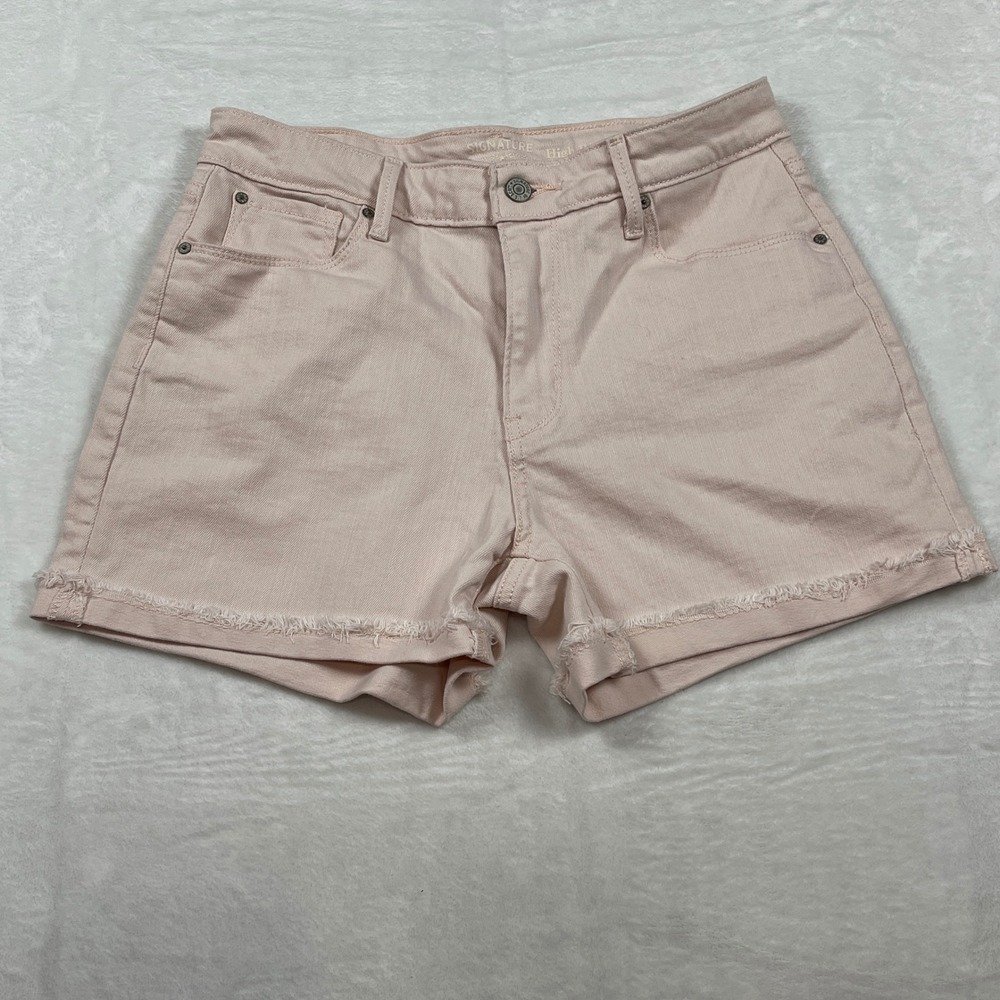Signature by Levi Strauss Women High Rise Shorts Pink Raw Hem Barbiecore Size 8